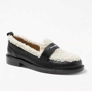 Ann Taylor Black and Cream Sherpa Loafers